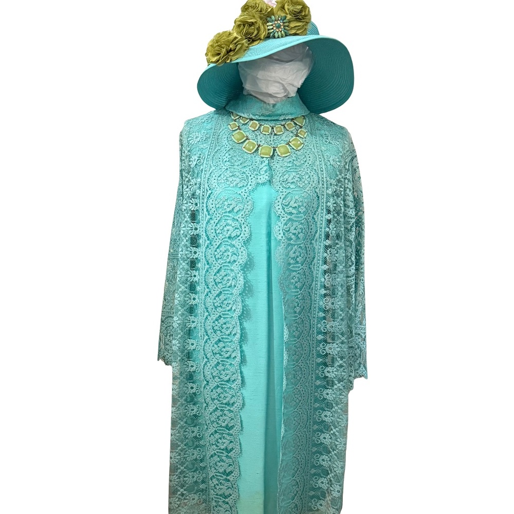 Robin's Egg Blue VTG Silk Dress & Lace Duster: Perfect Mother-of-the-Bride